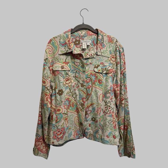 Coldwater Creek Artsy Multicolor Floral Paisley Tapestry Button Up Jacket Size L - Picture 9 of 9